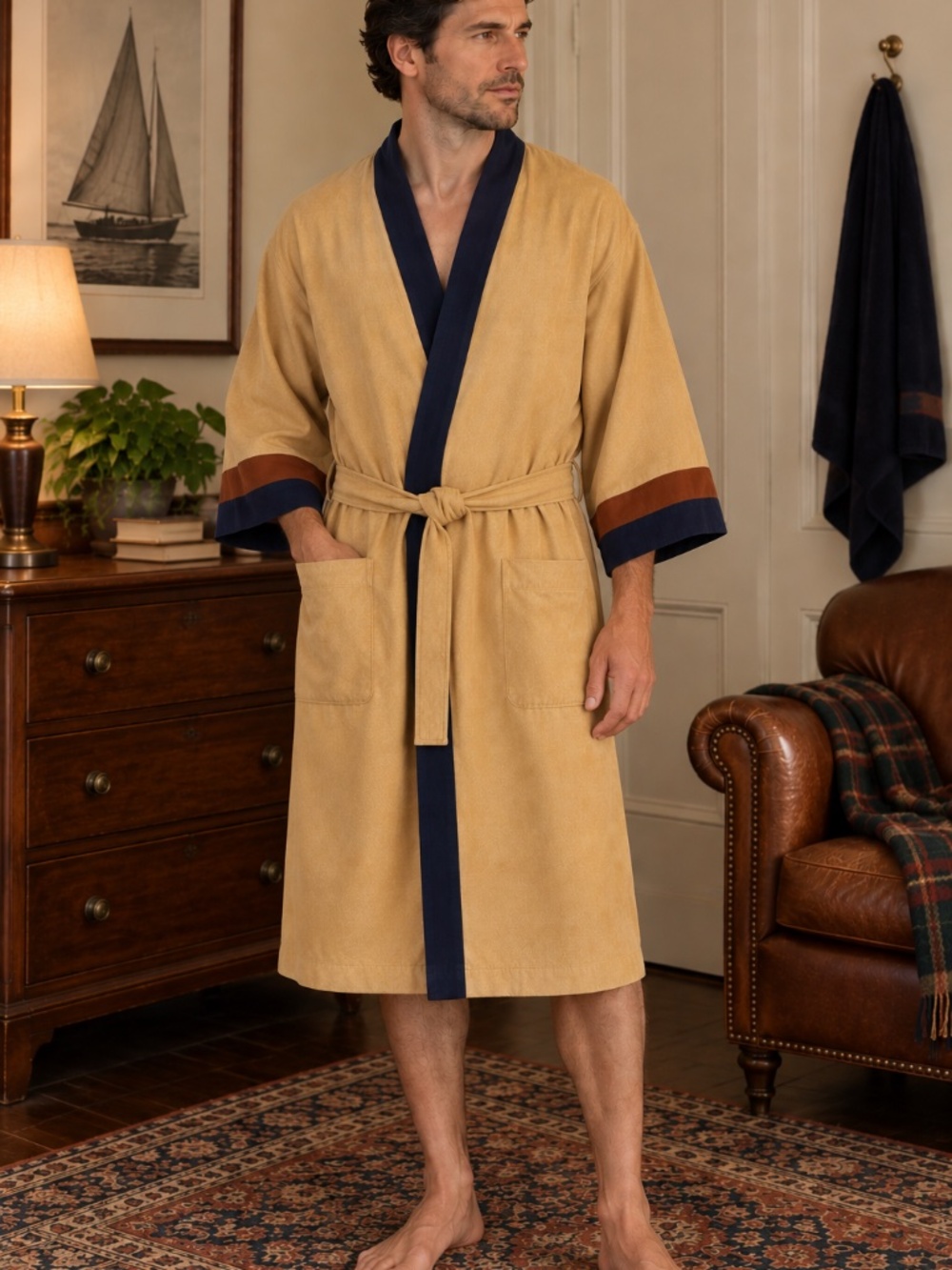 Vintage Serge Saint Yves Men’s Kimono Wrap Robe Made in Canada